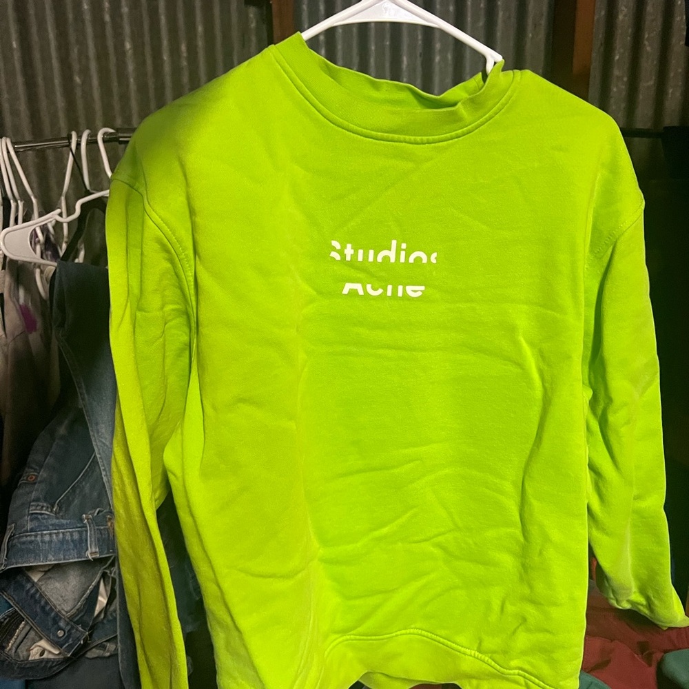 Acne Green Crewneck Sweater with Logo
